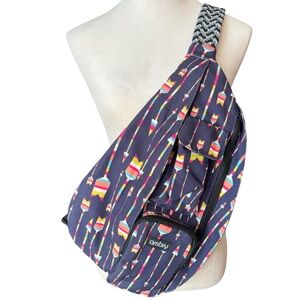 Ambry Rope Canvas Sling Bag Wide Adjustable Strap Navy With Arrows Zip Pockets